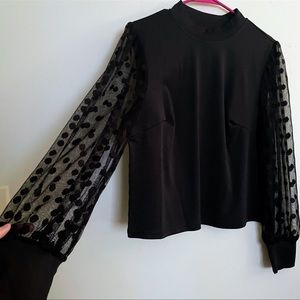 SheIn Plus/Curve Black Mesh Sleeve Polka Dot Top 2XL/XXL